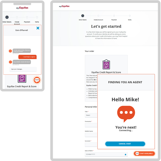 My Equifax - Registration - Chat system integration
